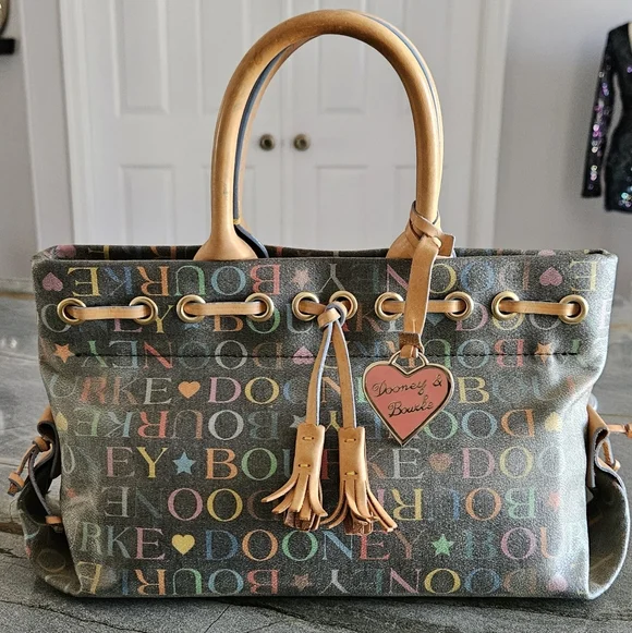 Dooney & Bourke Multicolor Logo Drawstring Tote | Y2K | Leather Trim - Picture 15 of 15